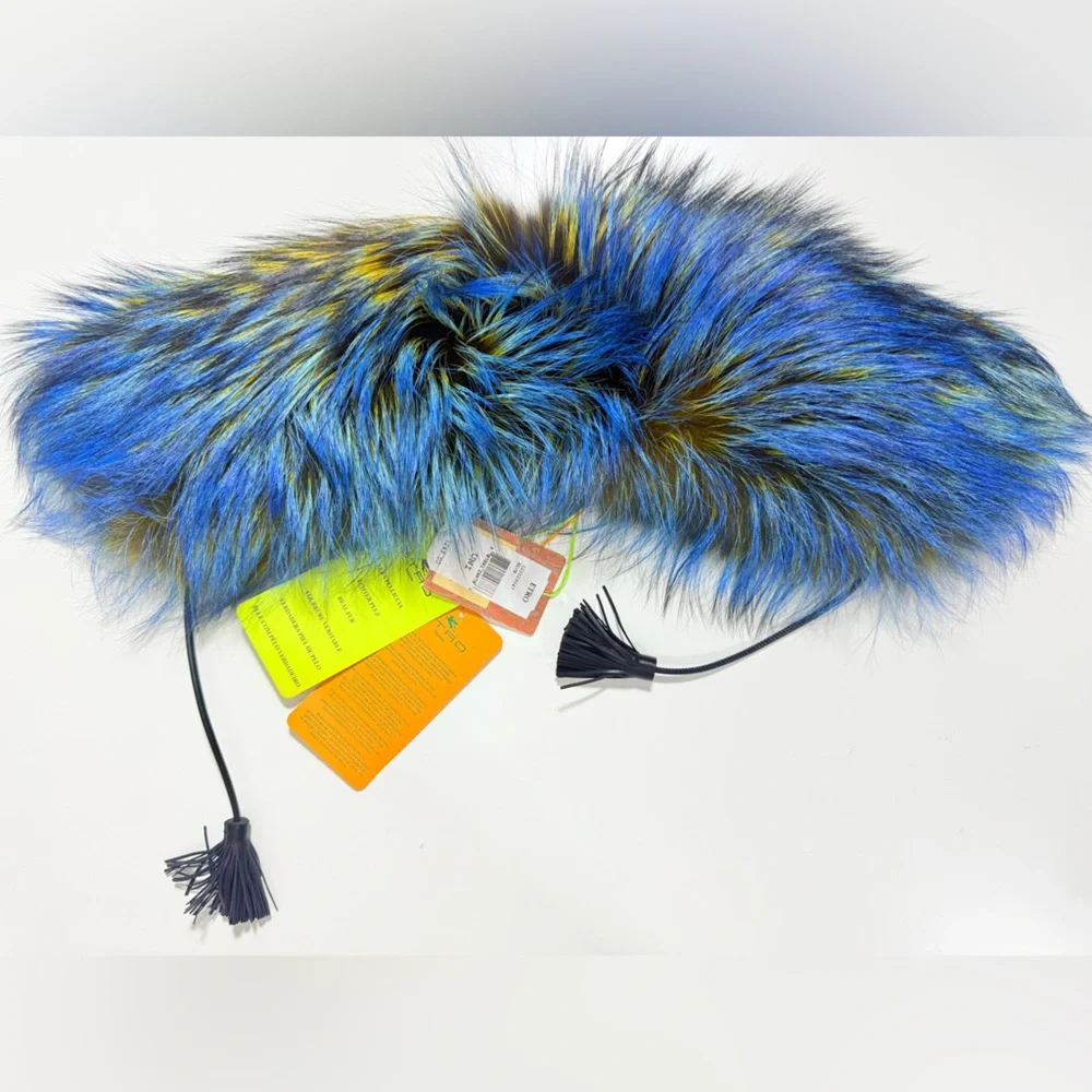 Blue Real Fur Collar Scarf Multicolor Statement Luxury Etro